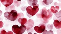 Romantic pattern with red and pink translucent hearts floating on white background. Seamless Valentine's Day design for cards, wrapping paper and festive decorations.