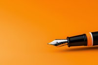 Elegant fountain pen nib close-up on vibrant orange background with copy space. Minimalist composition highlighting writing instrument details and craftsmanship.
