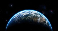 Planet Earth from space showing continents and atmosphere against starry cosmic background for environmental and astronomy projects.