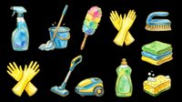 Watercolor cleaning supplies set isolated on transparent background, ready for t-shirt design, stickers, clipart, print on demand, and sublimation projects.