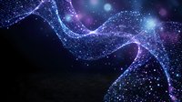 Digital wave of glowing particles flowing across dark space, representing data streams, technology, innovation, and futuristic digital transformation for tech and science applications.