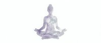 Woman in lotus meditation pose with purple watercolor effect on white background, isolated for wellness and yoga design projects.
