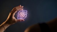Hands protecting glowing purple brain with neural network connections representing artificial intelligence and mental health care innovation.