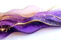 Flowing abstract waves in purple and pink with golden glitter effect create magical ethereal background with sparkling particles and luminous curves.