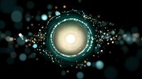 Futuristic glowing turquoise circular portal with light burst center and particle effects on dark background, digital technology concept for sci-fi designs.