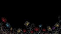 Colorful floral border with delicate line art flowers on black background for elegant design projects and decorative applications.