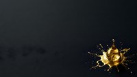 Golden coin bursting with splashing liquid and sparkling particles against dark background, suitable for finance, investment, wealth, and business marketing materials.