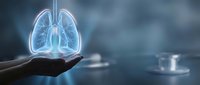 Medical professional presenting holographic lung anatomy model for respiratory health education and pulmonary disease diagnosis in modern healthcare setting.