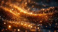 Magical golden light wave with glowing particles and bokeh effect against dark background creates dreamy atmospheric composition for festive designs.