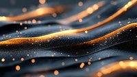 Abstract dark waves with glowing golden light trails and sparkles on black background, luxury modern design element for creative projects and presentations.