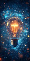 Glowing lightbulb surrounded by luminous network connections and particles on dark background, symbolizing innovation, creativity and technological breakthrough.