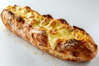 Freshly baked artisanal cheese bread with melted golden cheddar topping, perfect for food service menus, restaurant advertising, and culinary marketing materials.