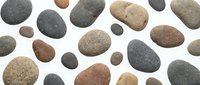 Collection of smooth river rocks and pebbles in various sizes and natural earth tones isolated on white background for spa, zen, and wellness design projects.
