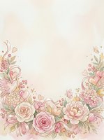 Romantic floral wreath with roses, peonies, and hearts on soft cream background, isolated design for wedding invitations, greeting cards, and decorative projects.