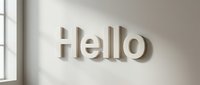Minimalist Hello text mounted on a clean white wall with soft natural light and shadows, creating a modern interior greeting concept.