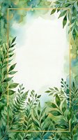 Watercolor botanical frame with green foliage and gold border on white background, isolated and ready for invitations, cards, and design projects.