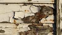 Old weathered wooden surface with cracked and peeling white paint revealing natural wood grain underneath creating rustic vintage texture.