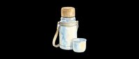 Watercolor thermos flask with wooden lid and small cup, isolated on transparent background. Great for stickers, t-shirt design, clipart, print on demand, and sublimation projects.