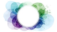 Abstract watercolor circle frame with blue green purple splashes and paint splatters on white background for creative design projects and artistic layouts.