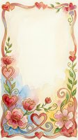 Romantic floral frame with red and pink hearts, decorative vines, and watercolor flowers on cream background. Isolated design element ready for invitations, greeting cards, and wedding stationery projects.