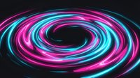 Neon spiral vortex with glowing magenta and cyan lines swirling in dynamic motion against dark background for digital art, gaming, and modern design projects.