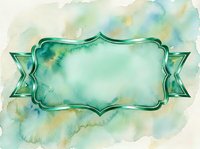 Watercolor frame with green ribbon banner on soft pastel background, isolated design element for invitations, cards, and creative projects.