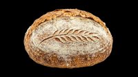 Artisan sourdough bread loaf with scored wheat ear design, isolated on transparent background. Ready for bakery menus, food packaging, recipe blogs, print-on-demand products, and culinary design projects.
