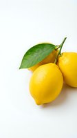 Fresh yellow lemons with green leaf isolated on white background for culinary and healthy lifestyle designs.