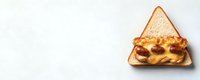 Grilled cheese sandwich with melted cheddar and crispy bacon on white bread cut in triangle shape, served on light background with copy space.