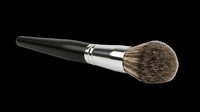 Makeup brush with natural bristles, black handle and silver ferrule, isolated on transparent background. Ready for design use on t-shirts, clipart, stickers, print-on-demand products and sublimation projects.