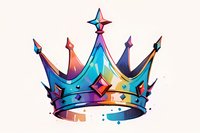 Vibrant royal crown with gradient colors from turquoise to purple and orange, featuring geometric gems and pointed peaks on white background, isolated design element.