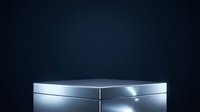 Metallic silver hexagonal podium with LED lighting on dark background, suitable for product display and showcase presentations.