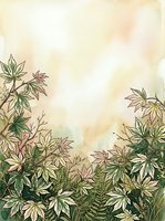 Watercolor botanical illustration featuring hand-drawn foliage and leaves in earthy tones with soft, blended background. Isolated design element suitable for stationery, invitations, and decorative projects.