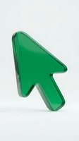 Green glossy cursor arrow pointer isolated on white background for web design, user interface and digital navigation concepts.