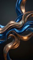 Abstract flowing metallic ribbons in blue and copper tones creating dynamic waves against dark background for modern design projects.