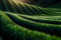 Rolling green hills with lush grass creating waves and curves in dramatic lighting, showcasing natural landscape patterns and textures in macro photography.