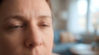 Middle-aged Caucasian woman with concerned expression showing worry lines and emotional stress in soft natural lighting for mental health concepts.