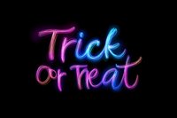 Glowing neon pink and blue Trick or Treat text on black background, Halloween holiday greeting message with bright luminous effect.