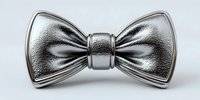Elegant silver metallic bow tie with shiny leather texture isolated on white background for formal wear fashion accessories and luxury style concepts.