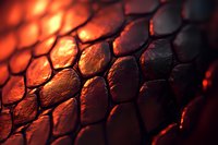 Macro shot of red dragon scales with glowing orange backlight creating dramatic texture and depth. Reptilian pattern illuminated with warm light effects.