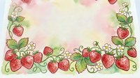Watercolor strawberry border frame with red berries, green leaves, and flowering vines on soft pastel background. Isolated design element for invitations, cards, and decorative projects.