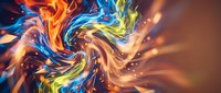 Abstract swirling energy vortex with vibrant orange blue yellow flames creating dynamic spiral motion for modern digital art backgrounds and creative designs.