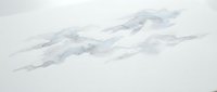 Soft gray watercolor clouds floating across white background creating dreamy atmospheric sky pattern for artistic projects and creative designs.