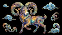Capricorn zodiac sign goat with ornate horns and decorative patterns isolated on transparent background, ready for t-shirt design, clipart, stickers, sublimation and print-on-demand projects.
