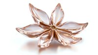 Elegant rose gold metallic flower with eight pointed petals on white background, isolated decorative element for luxury design projects and branding materials.