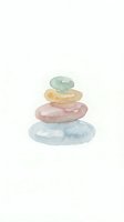 Watercolor stacked stones in soft pastel colors isolated on white background, suitable for wellness, meditation, and spa design projects.