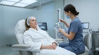 Female patient receiving IV drip treatment from healthcare professional in modern medical facility. Hospital care and medical treatment concept.