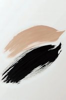 Abstract brush strokes in nude beige and black on white background create modern minimalist art composition with dynamic movement and contrast.