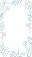 Watercolor jellyfish and seaweed frame on white background, isolated design element for invitations, cards, posters, and web graphics.