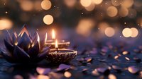 Diwali oil lamp diya with lotus flower and warm bokeh lights creating festive atmosphere for Hindu celebration and spiritual meditation practices.